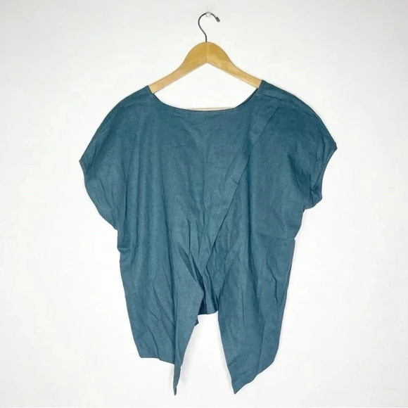 Vigorella Australia Linen Teal Short Sleeve Blouse Size Small - Picture 4 of 5
